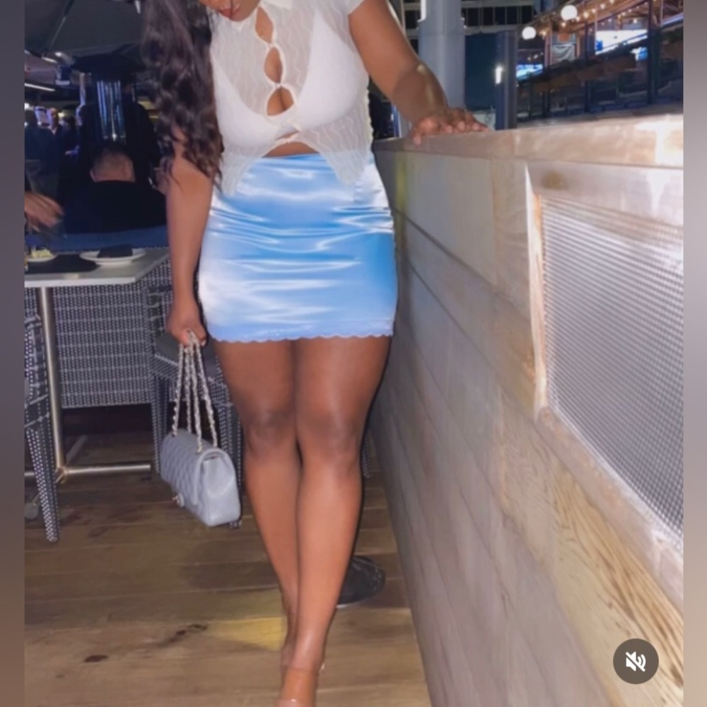 Blue satin mini skirt